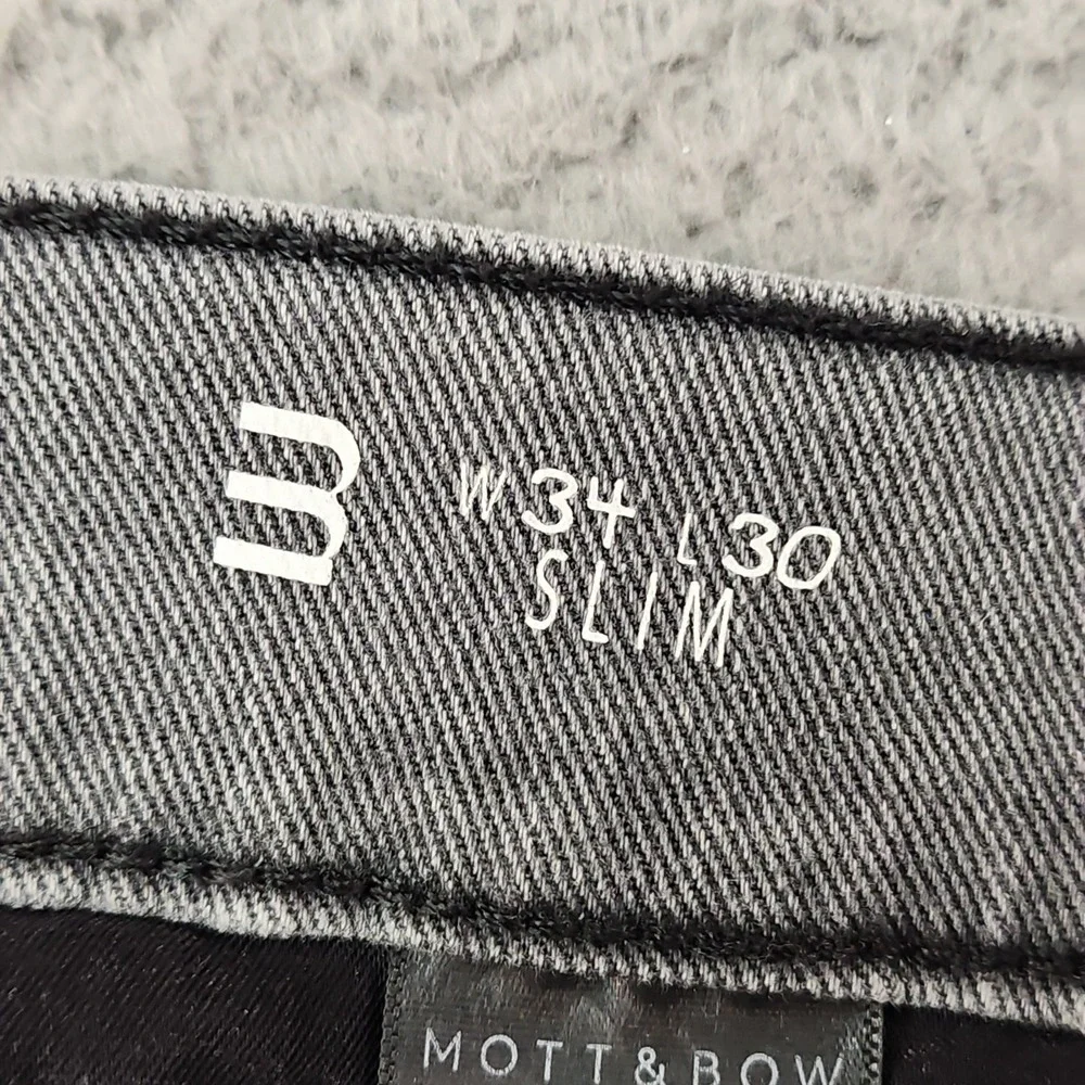 Mott Bow Jeans Mens 34x30 Slim Stone Gray Minimalist Preppy Ultra Soft Stretch